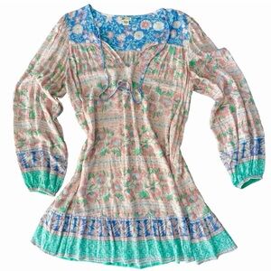 Billabong Boho Babe Babydoll Dress Airy Beachy Soft Girl Pink Blue Coverup